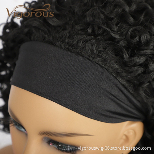 Wholesale Best Manufacturers Spiral Curly For Black Women Good Quality Cheap Headband Black Short Afro Hair Synthetic Wigs Curly